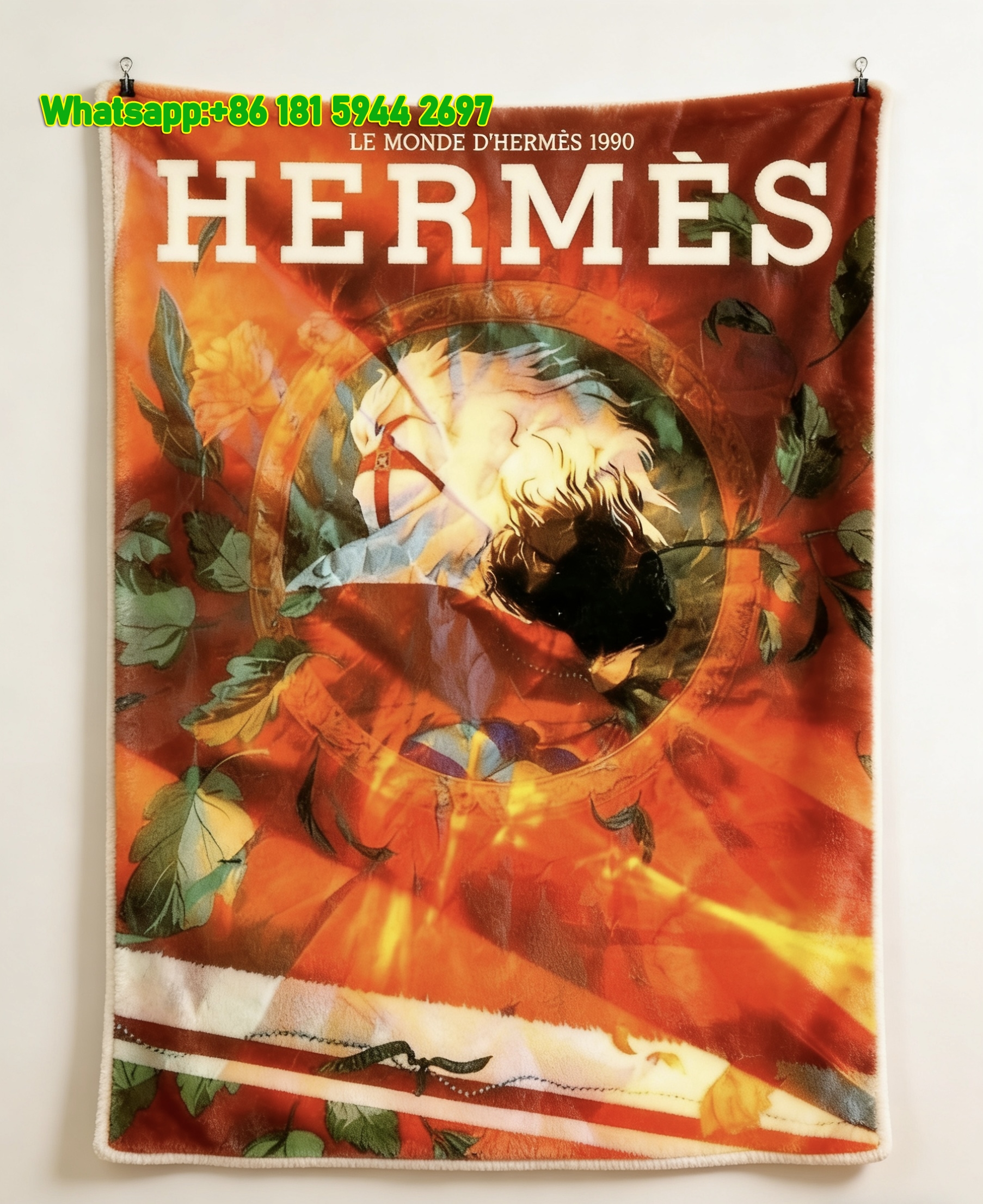 Hermès 1990 Le Monde d'Hermès Print Flannel Throw Blanket IMG_5119